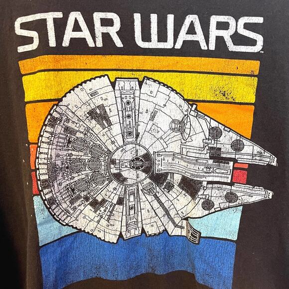 Star Wars Millennium Falcon Retro Graphic Tee Black T-Shirt 2XL - Picture 2 of 4